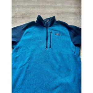 Patagonia Teal and Navy Quart Zip Fleece Pullover Sweater